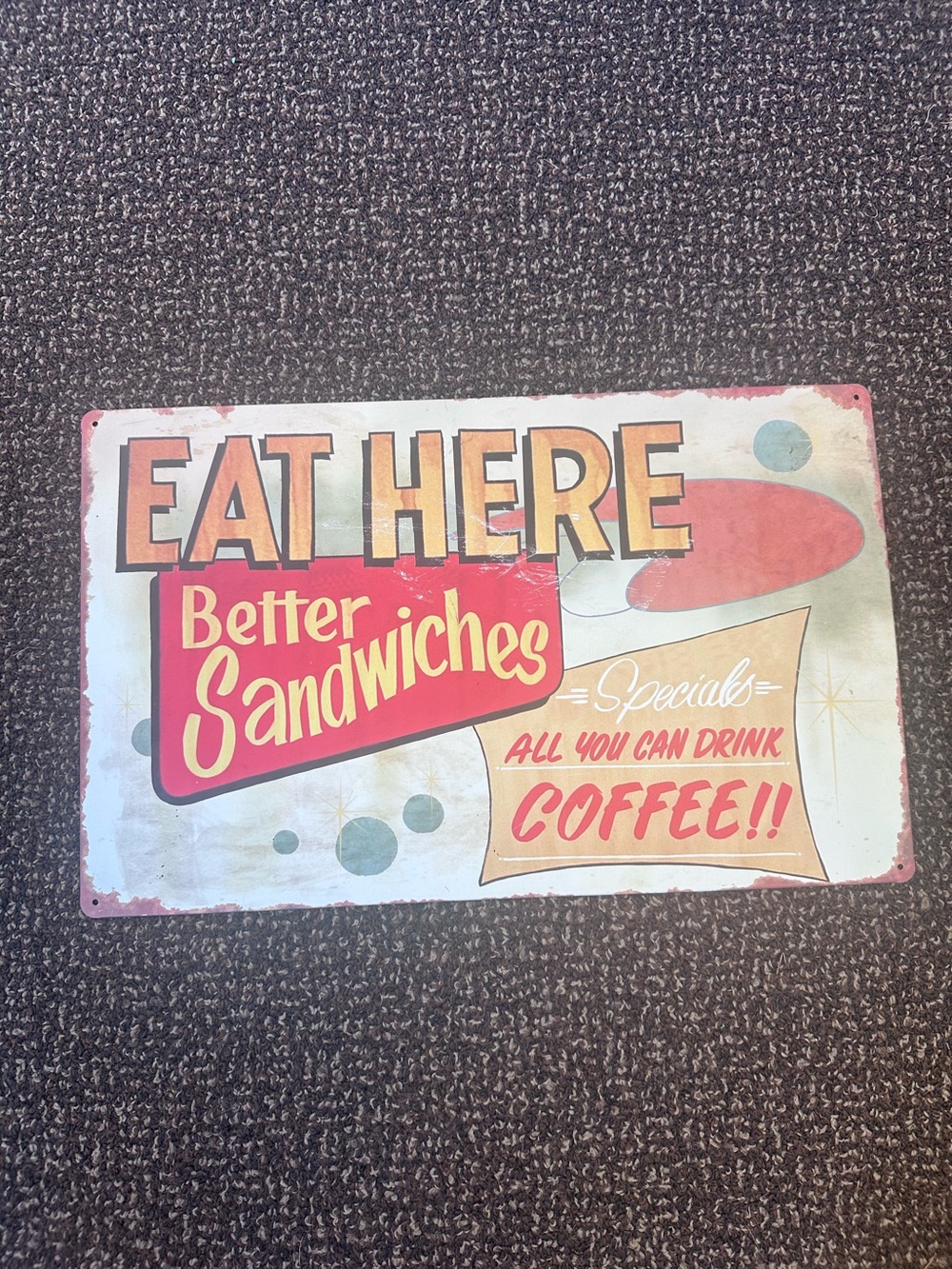 Eat Here Better Sandwiches Vintage-Style Tin Sign - Red, Cream, Yellow